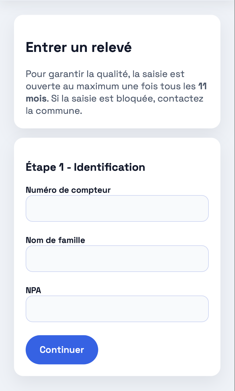 Interface propriétaire pour saisir un relevé